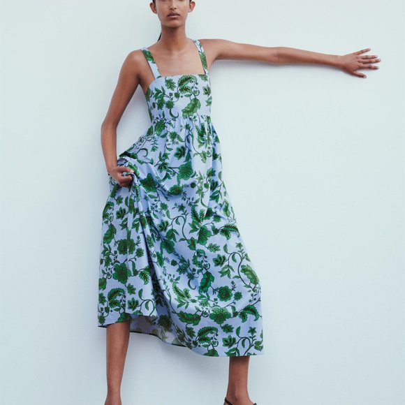 zara blue floral midi dress